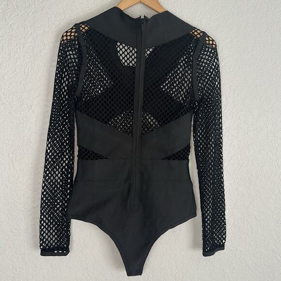 Wow Couture Black Net Bodysuit Long Sleeve Sexy Mesh Bondage Dominant Clubbing - Picture 5 of 8